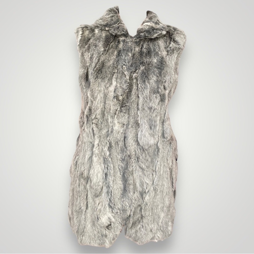 Adrienne Landau Grey Rabbit Fur Vest Jacket 🌪️